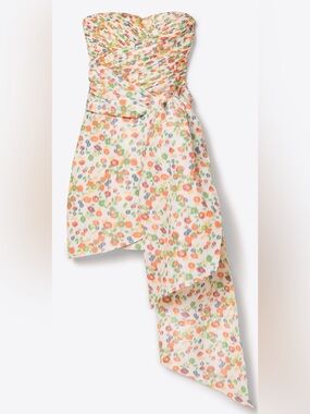 Tory Burch Tossed Confetti Strapless Dress with Orange Logo Trim Size 00